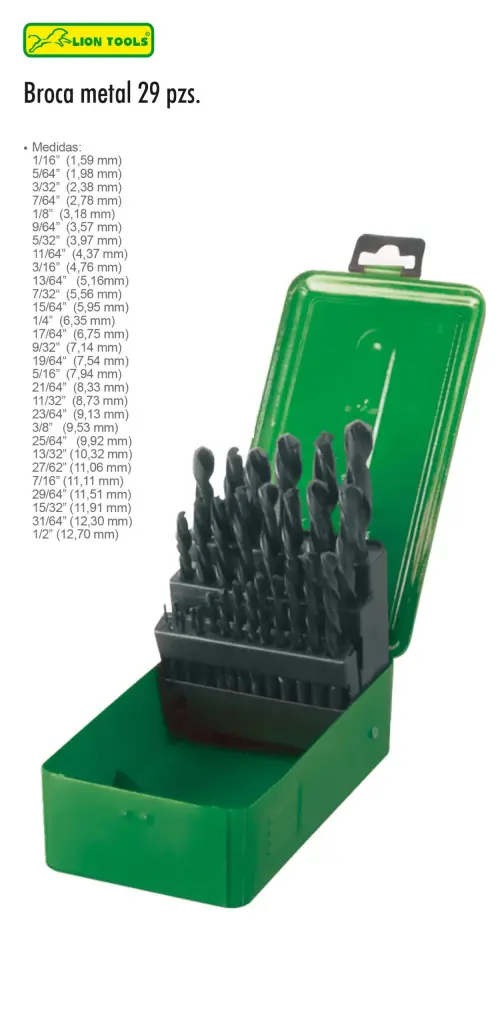 [TES-0033] Broca jgo 29 pzas p/metal 1132 Lion Tools