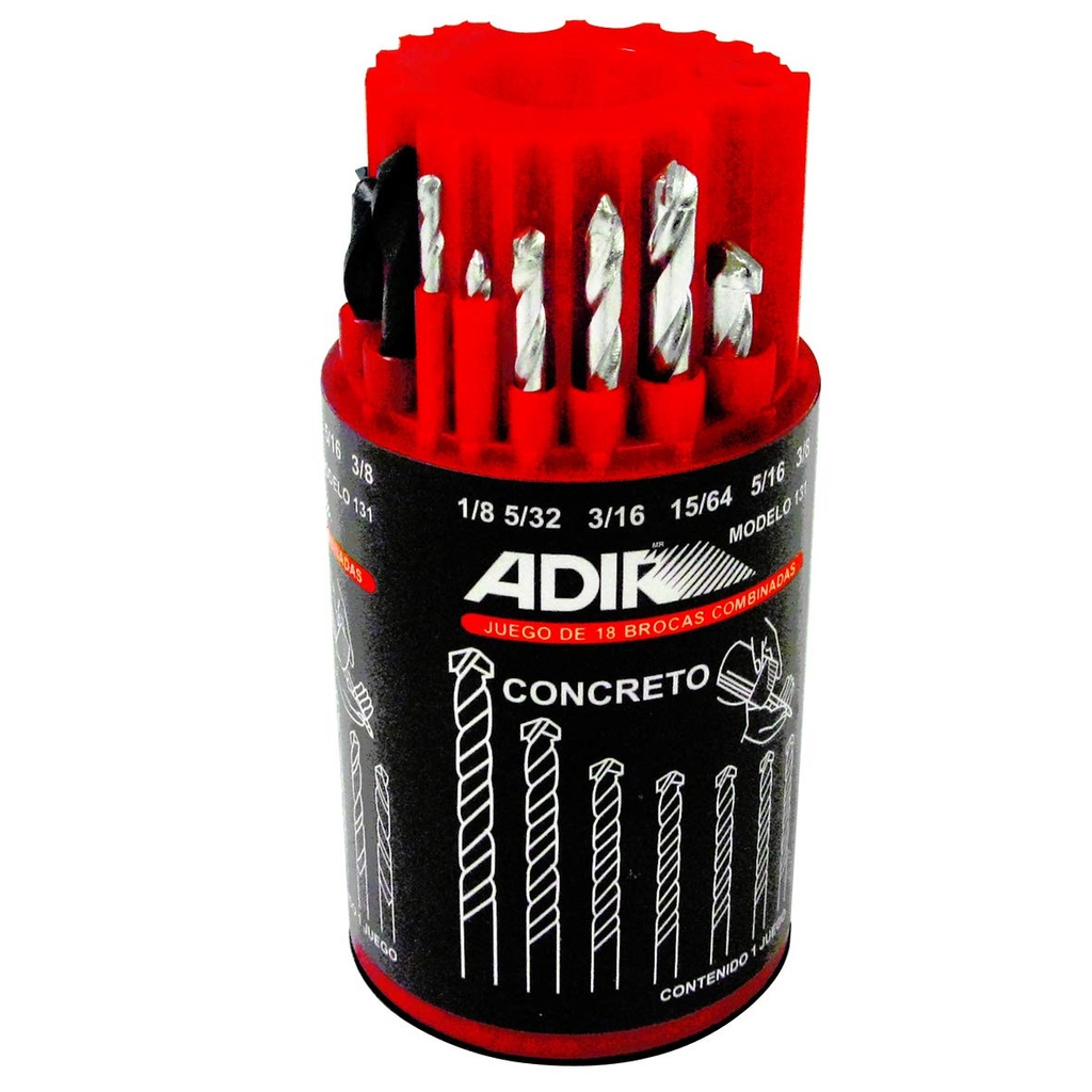 [TES-0038] Brocas combinadas 18pz estuche Adir